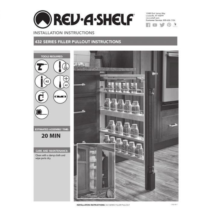 Rev-A-Shelf - 433-BF-9C - 9 Stainless Steel Base Filler Pullout