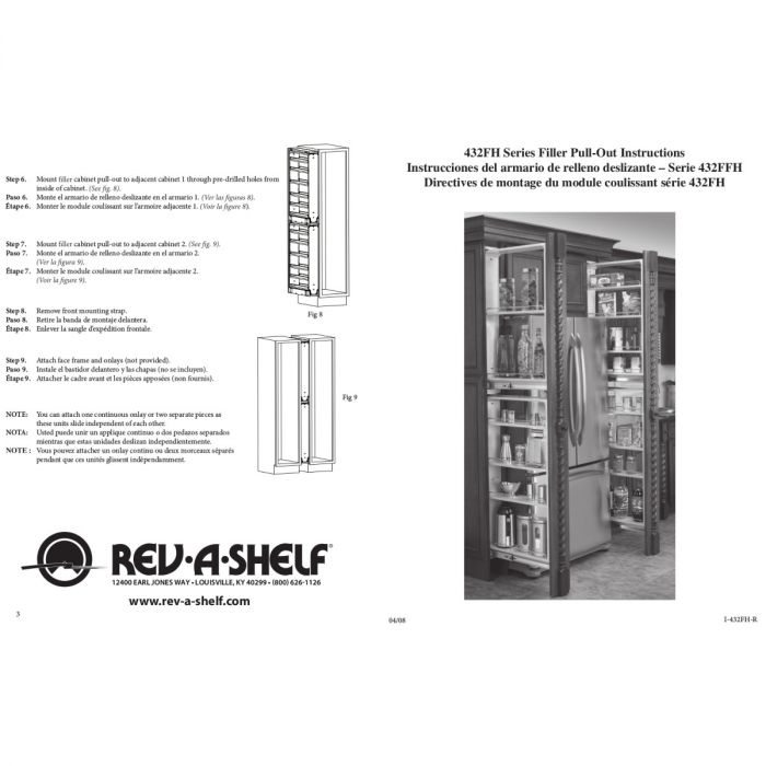 Rev-A-Shelf 6-in Tall Left Handed Filler Pull-Out with Stainless Steel Panel, 45.5-In