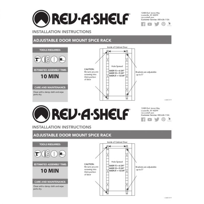 Rev-A-Shelf 4ASR-15 Adjustable Door Mount Spice Rack