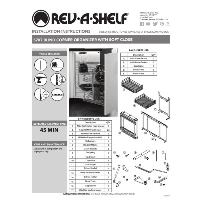 Rev-A-Shelf 15 Blind Corner Organizer, Chrome